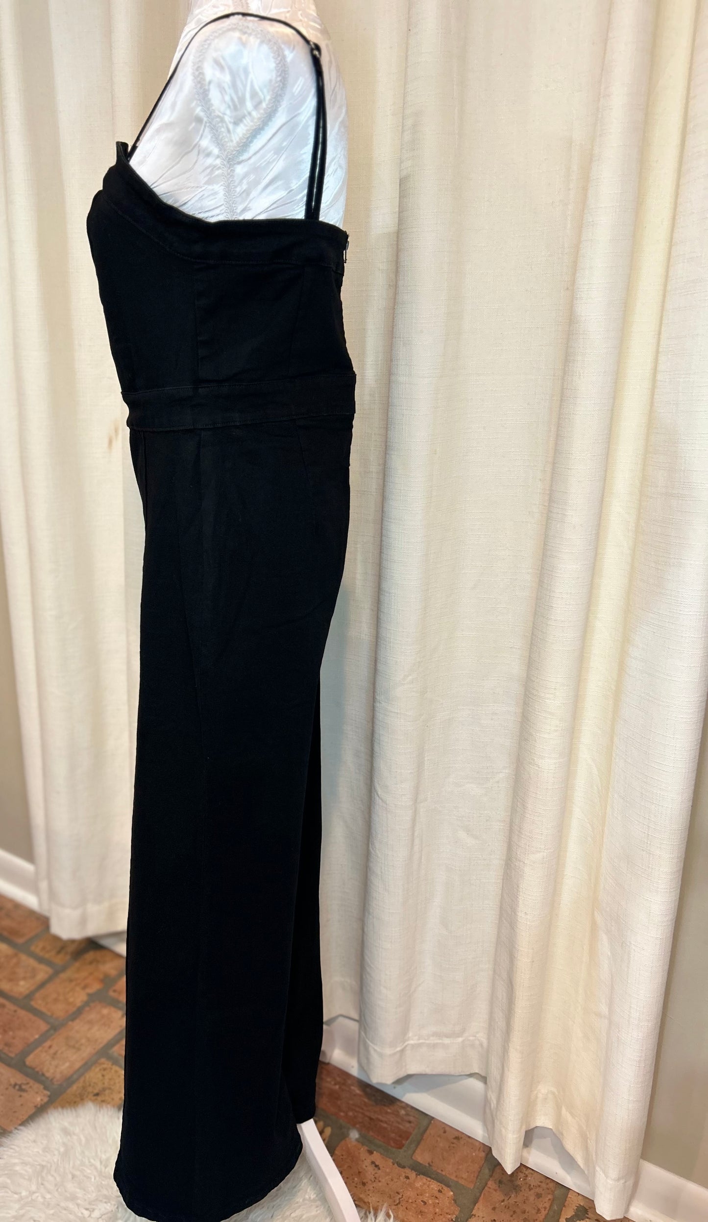 Seamed Zipper Spaghetti Strap High Waist Flared Jumpsuit