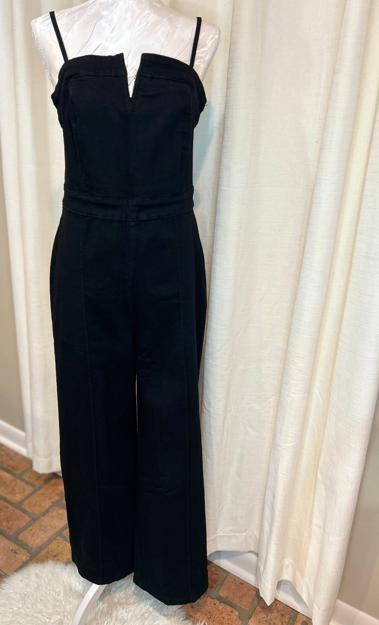 Seamed Zipper Spaghetti Strap High Waist Flared Jumpsuit