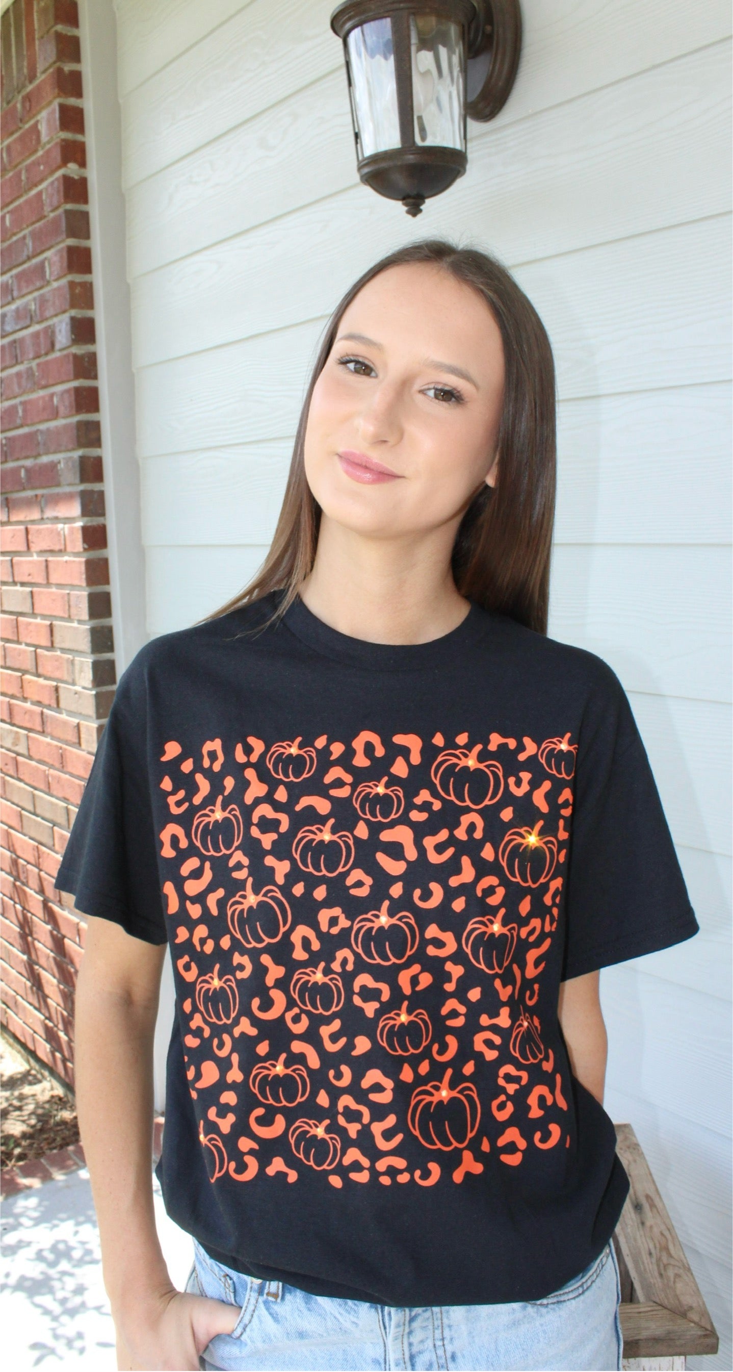 Orange Pumpkin Leopard Graphic Tee