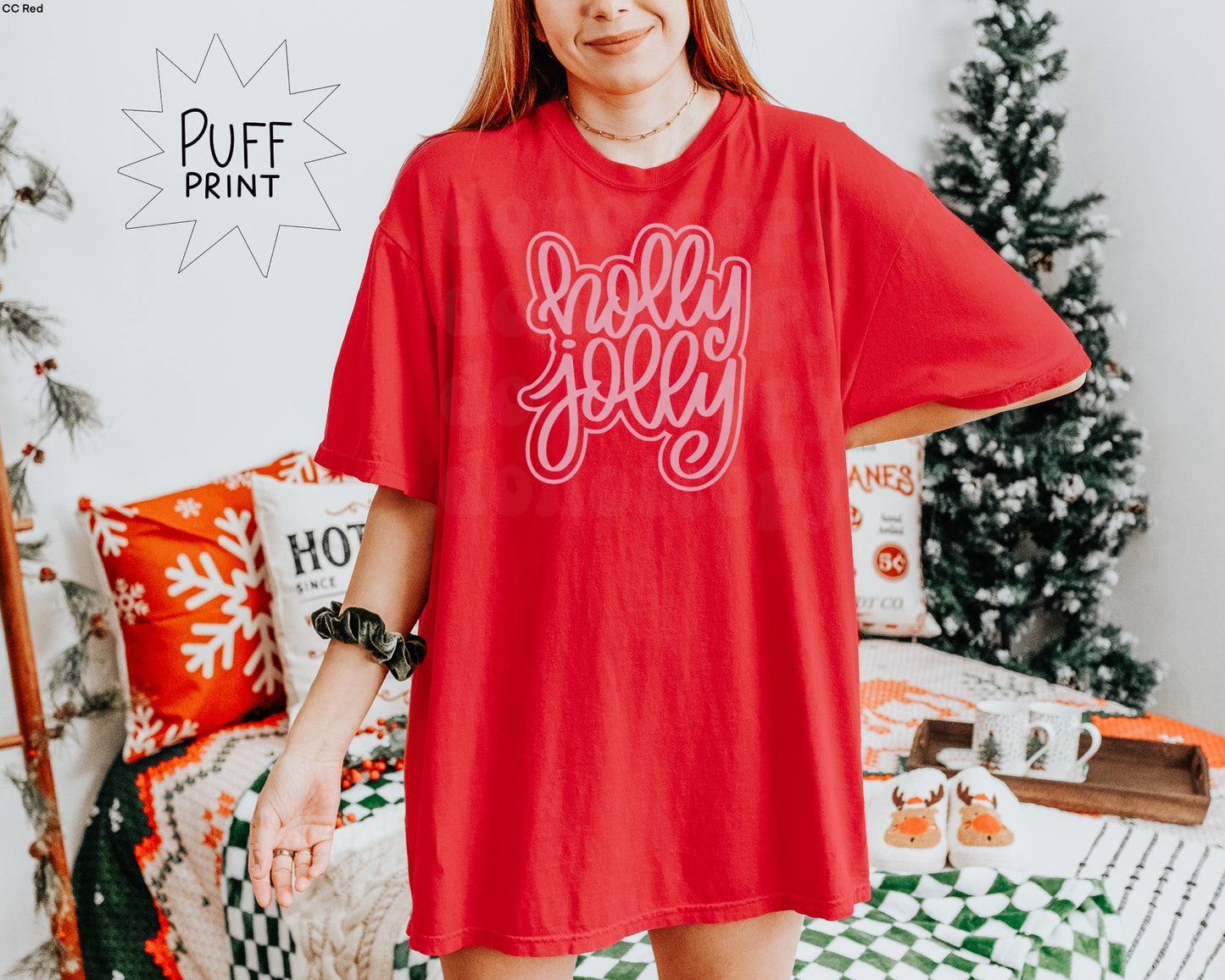 HOLLY JOLLY PUFF PRINT GRAPHIC TEE