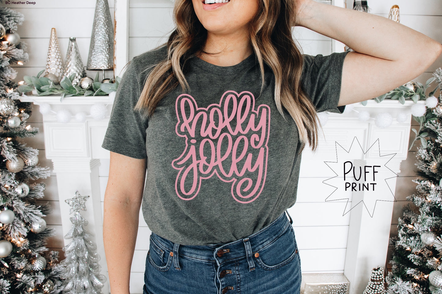 HOLLY JOLLY PUFF PRINT GRAPHIC TEE