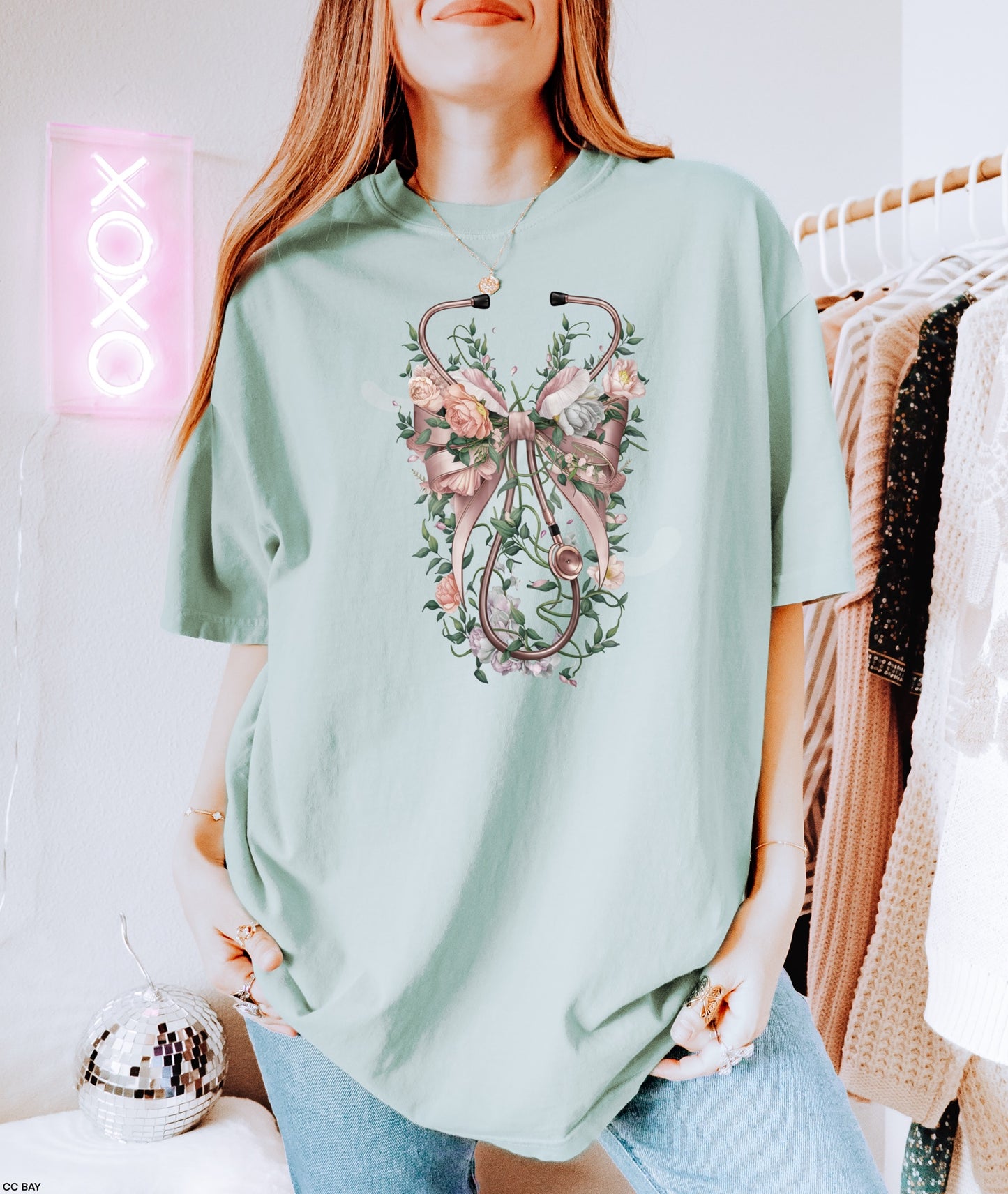 FLORAL STETHOSCOPE GRAPHIC TEE