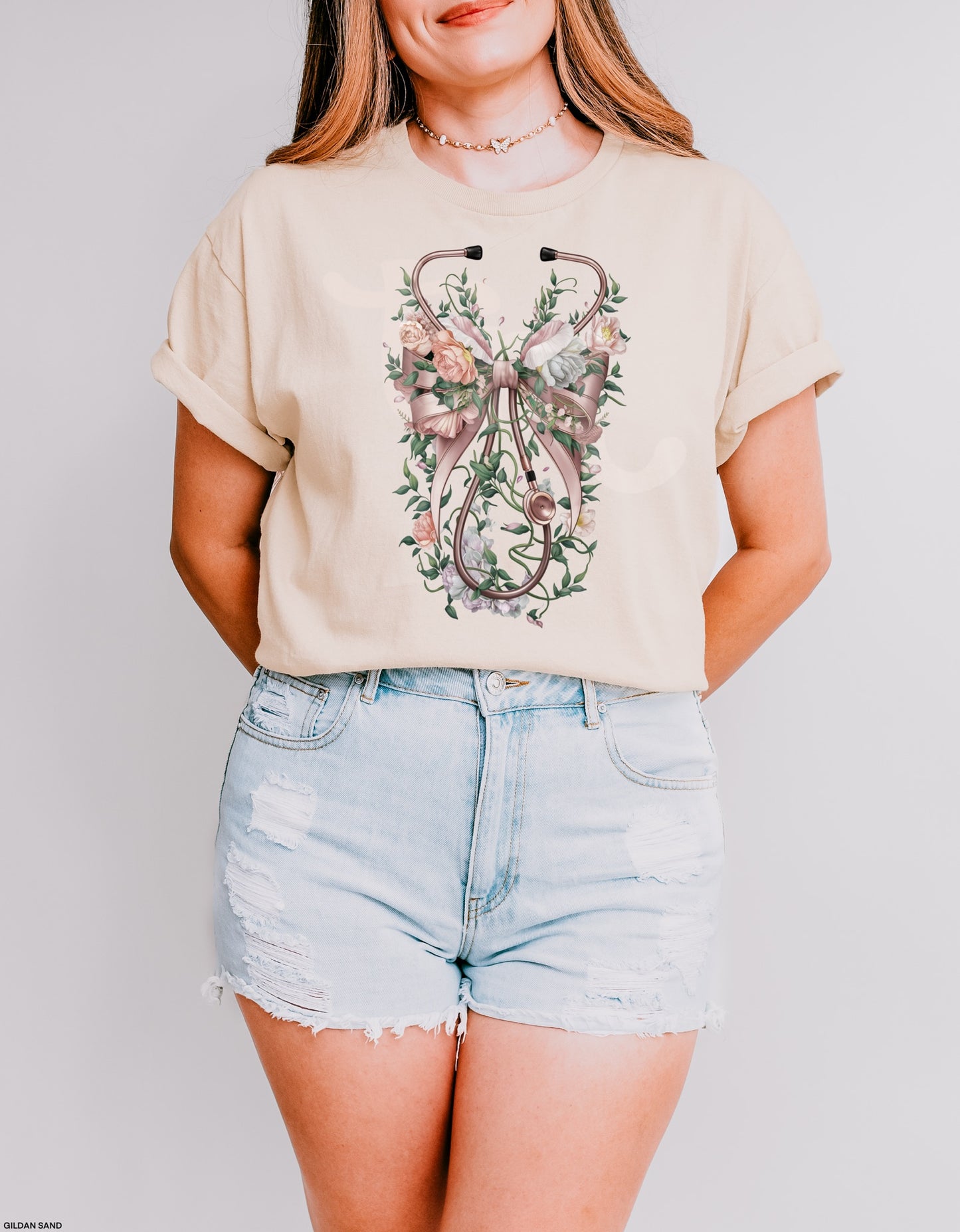 FLORAL STETHOSCOPE GRAPHIC TEE