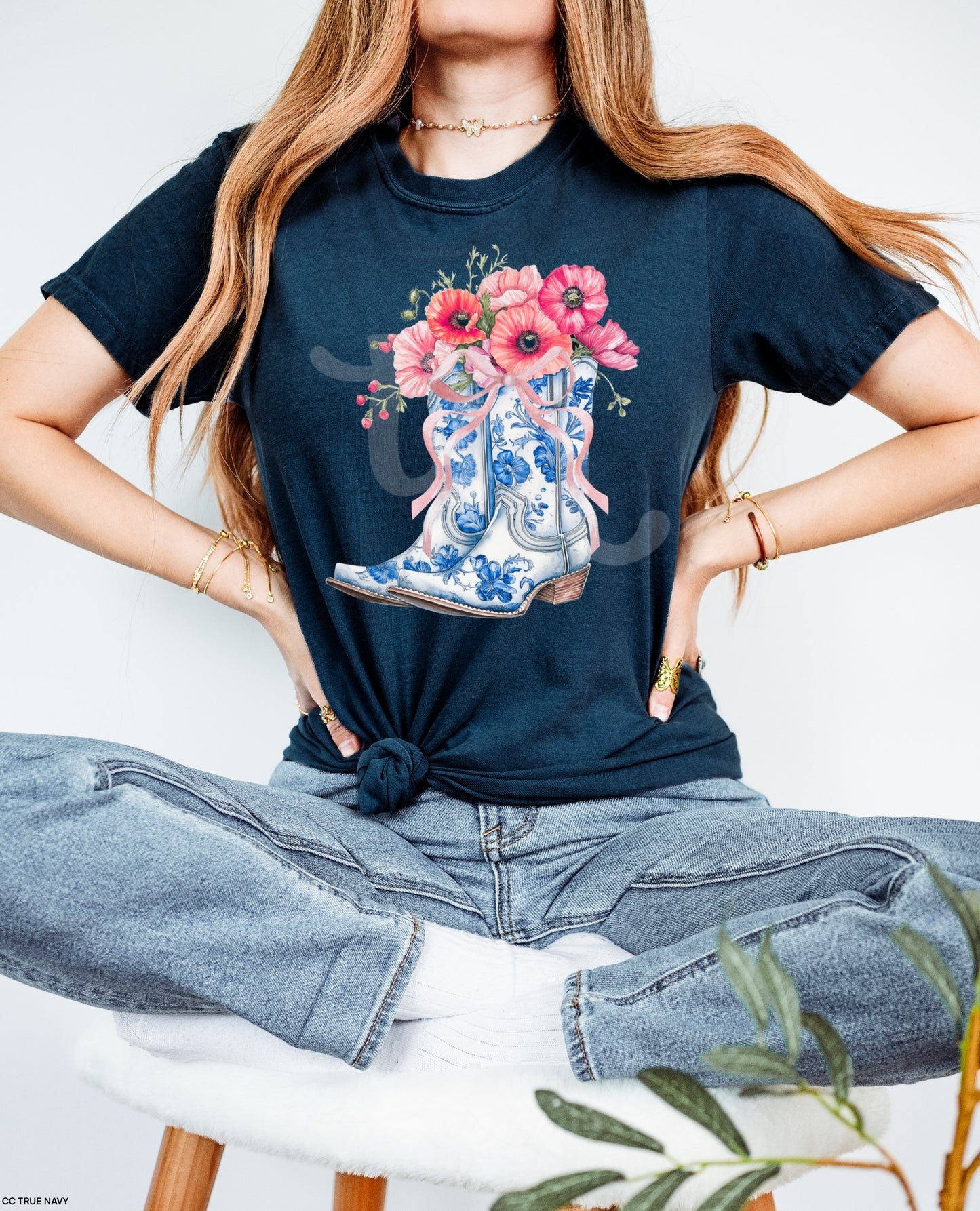 Blue Floral Boots Graphic Tee