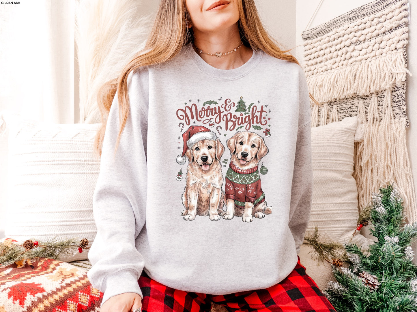 MERRY AND BRIGHT PUPS GRAPHIC TEE