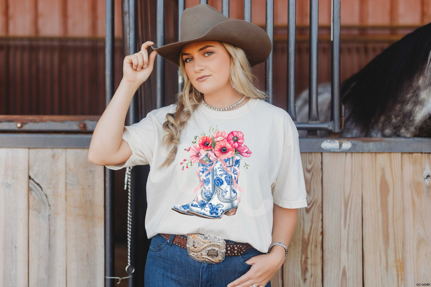 Blue Floral Boots Graphic Tee