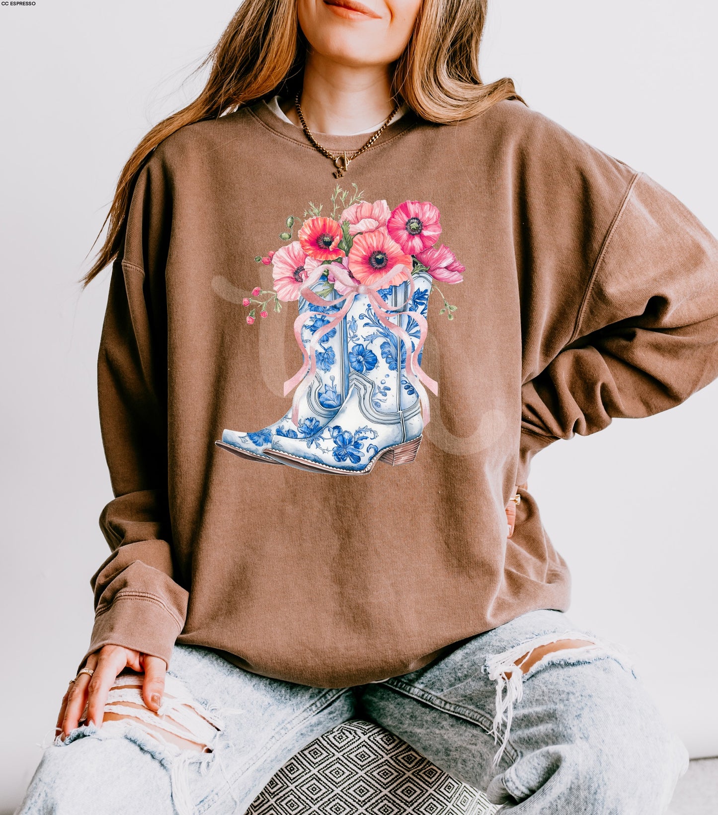 Blue Floral Boots Graphic Tee