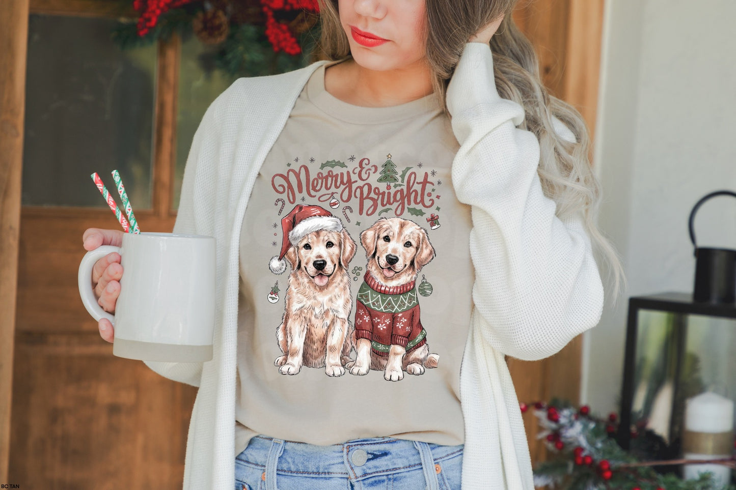 MERRY AND BRIGHT PUPS GRAPHIC TEE