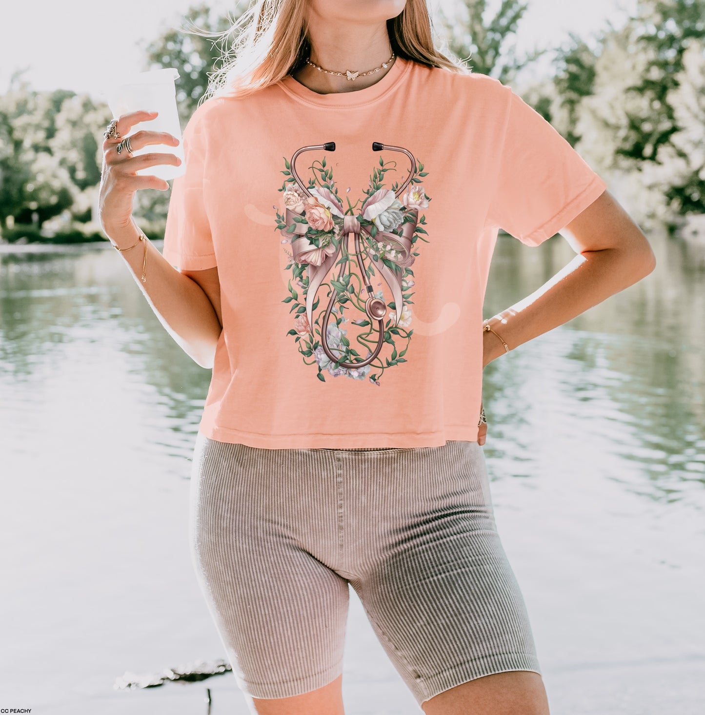 FLORAL STETHOSCOPE GRAPHIC TEE