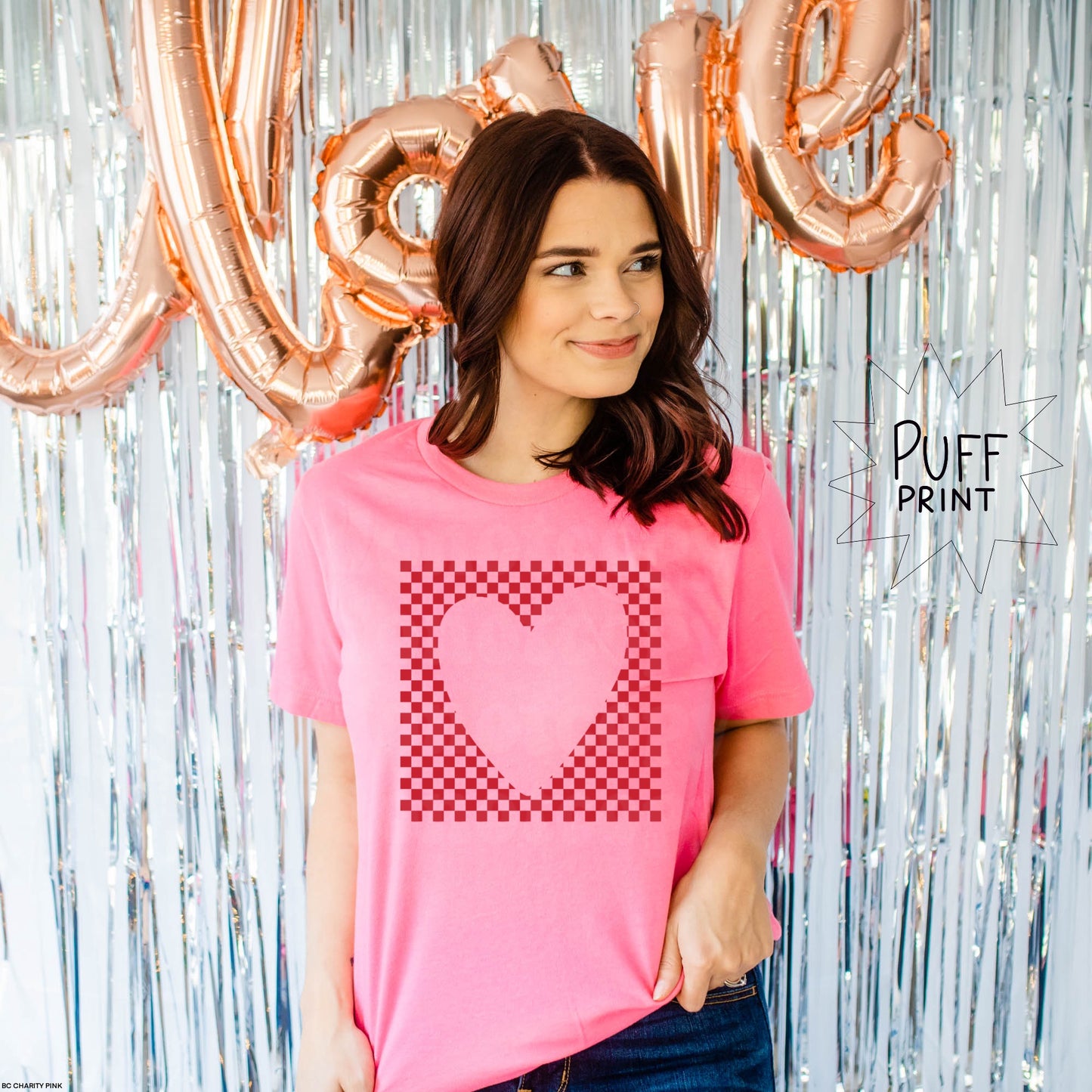 Checkered Heart Puff Graphic Tee