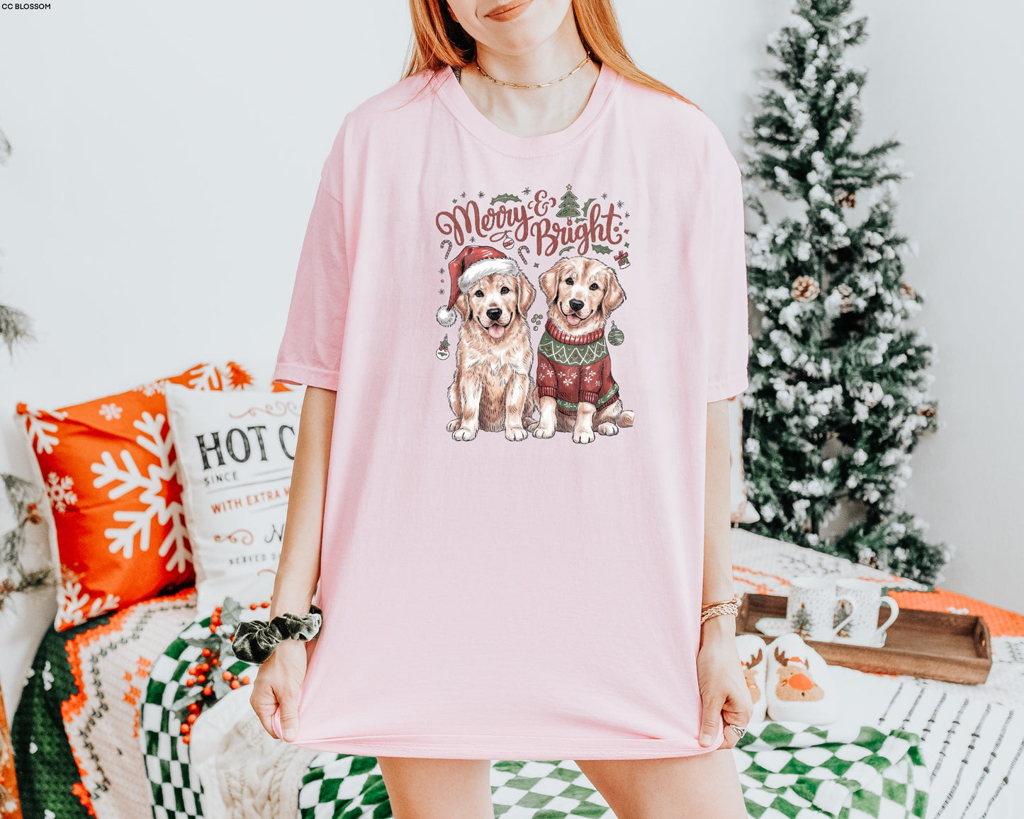 MERRY AND BRIGHT PUPS GRAPHIC TEE