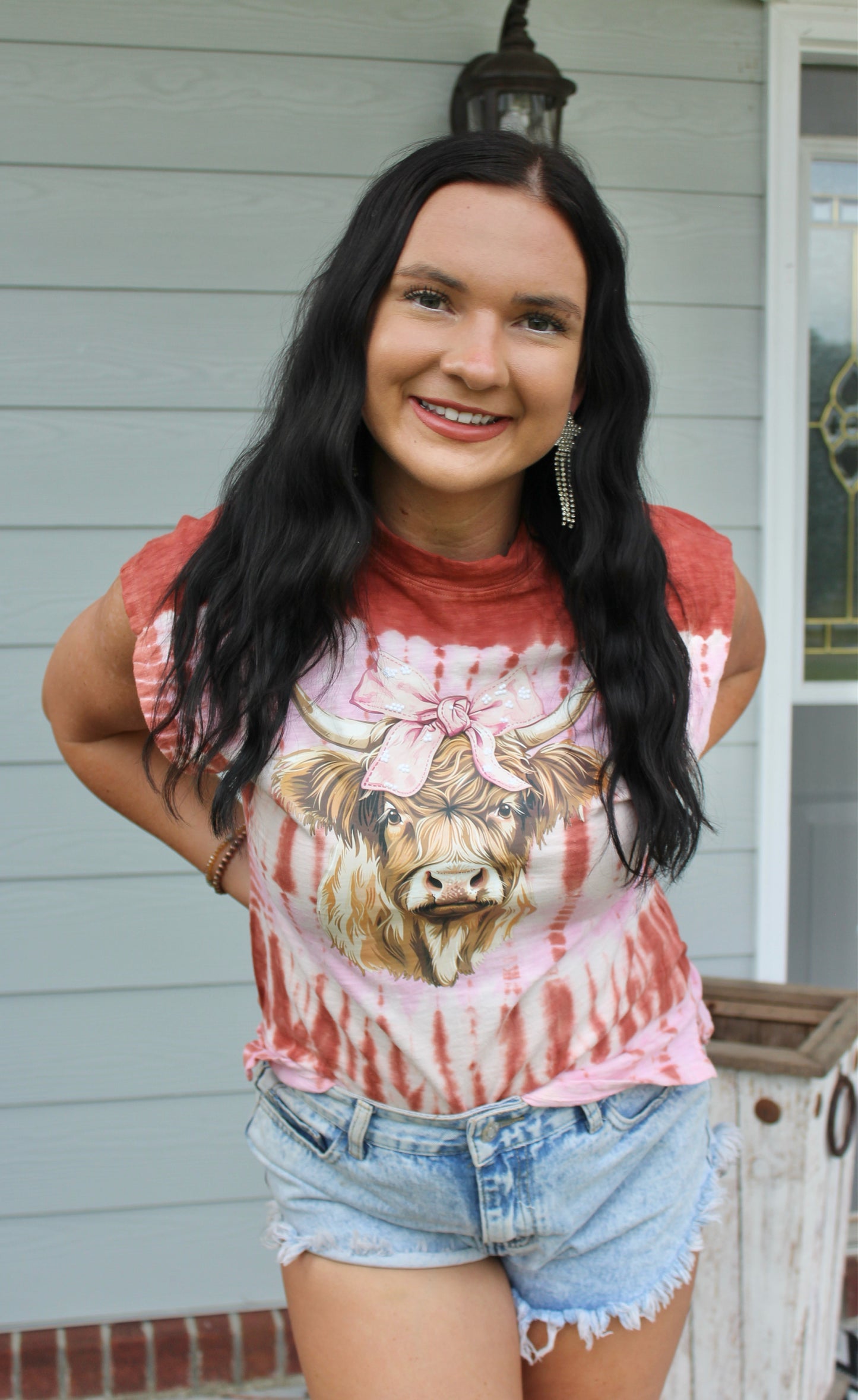 Cow with bow graphic tee/tank