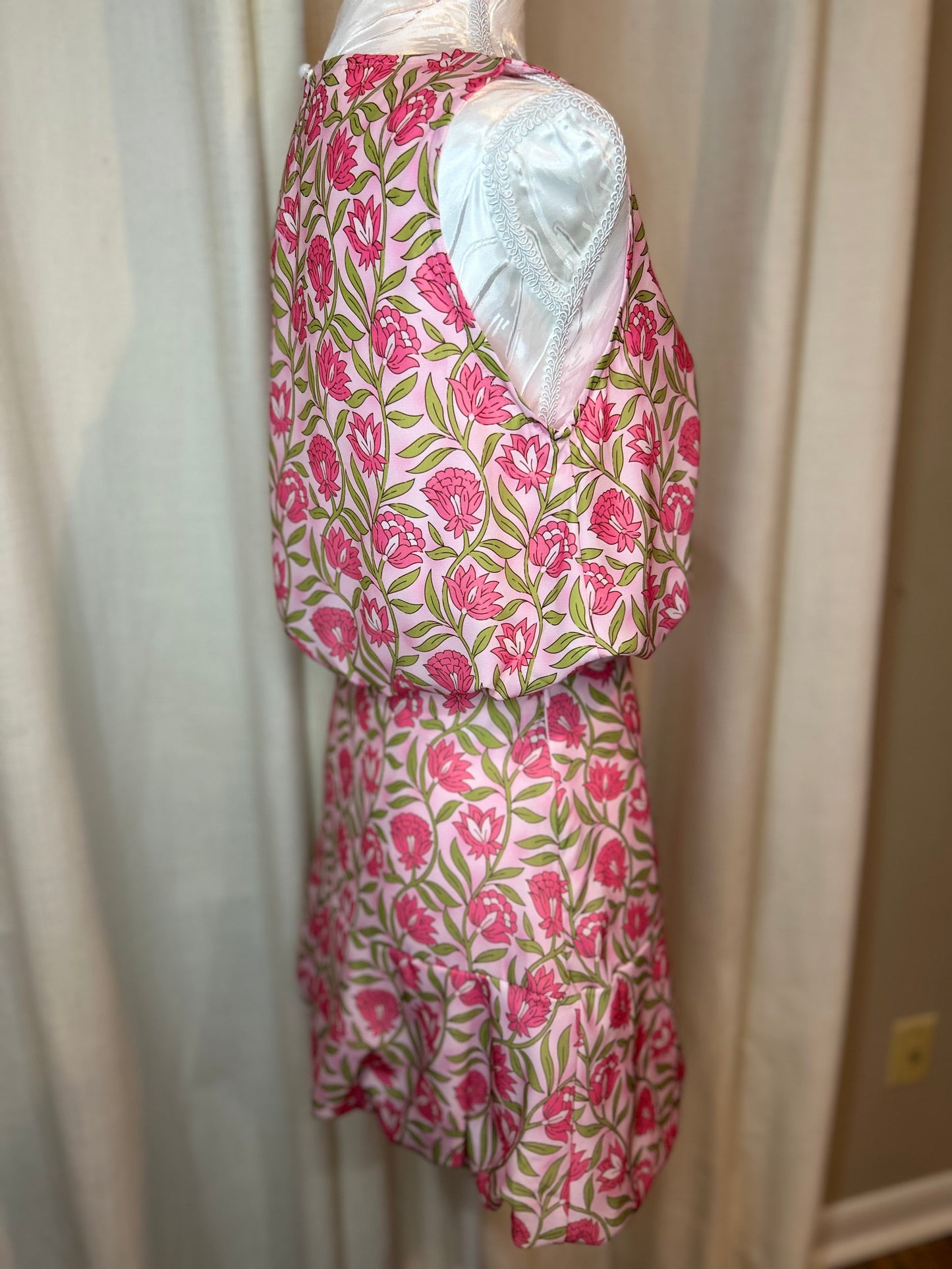 Floral Print Puffy Cropped Tank and Mini Skirt Set