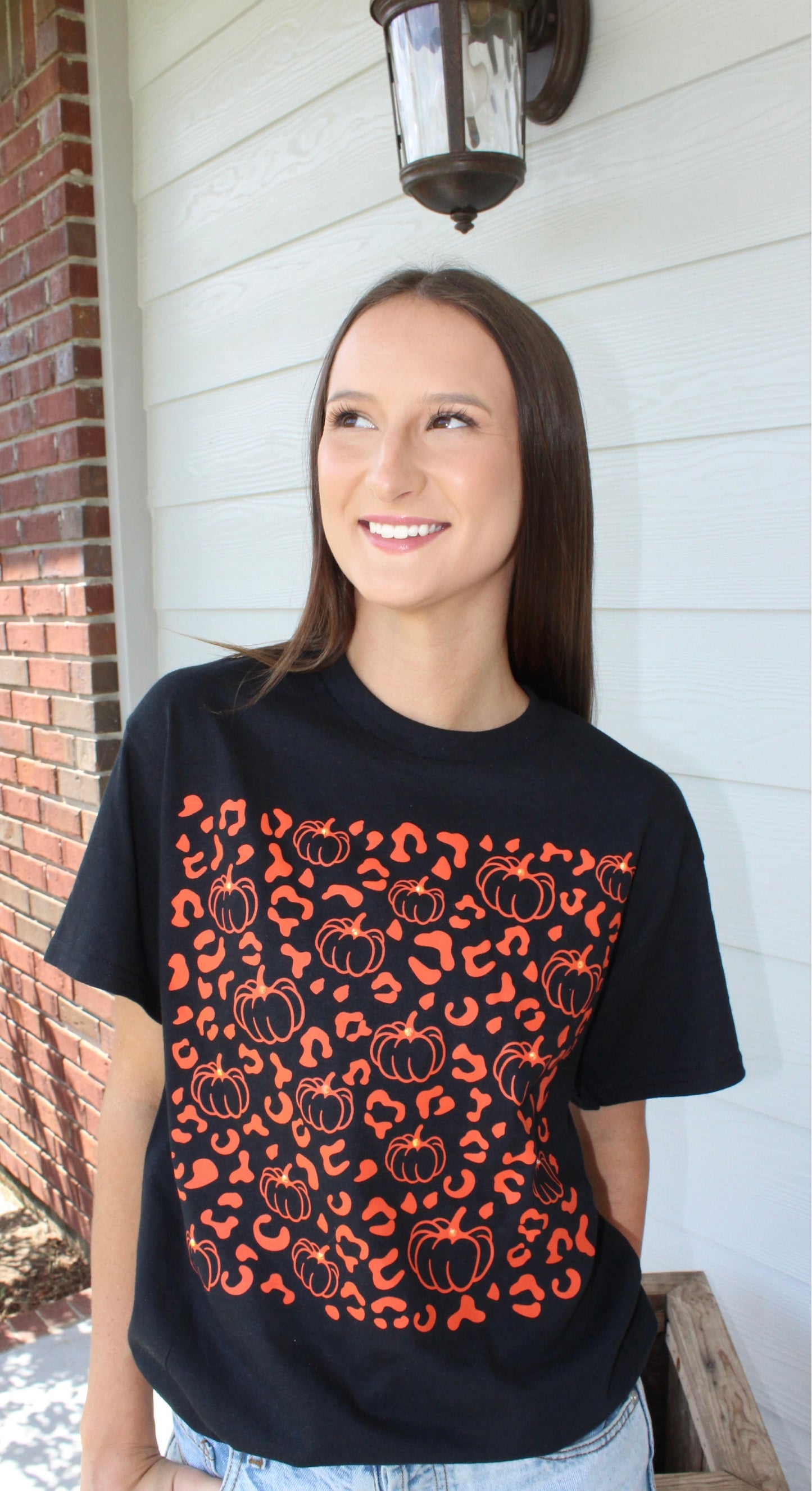 Orange Pumpkin Leopard Graphic Tee