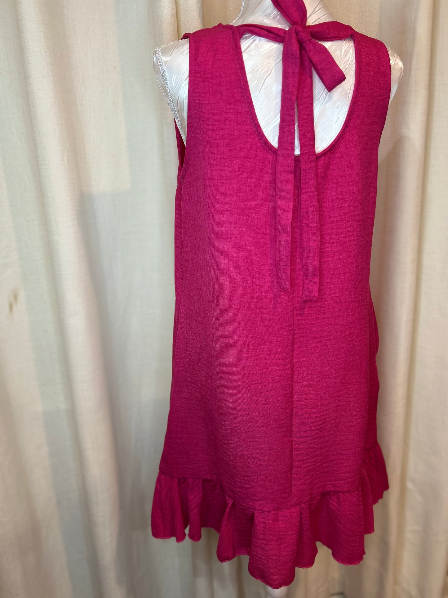 Knot Scoop Back Ruffle Hem Sleeveless Mini Dress