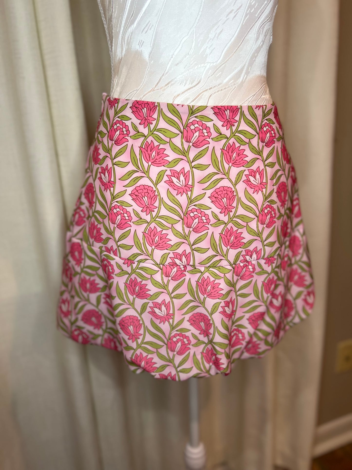 Floral Print Puffy Cropped Tank and Mini Skirt Set