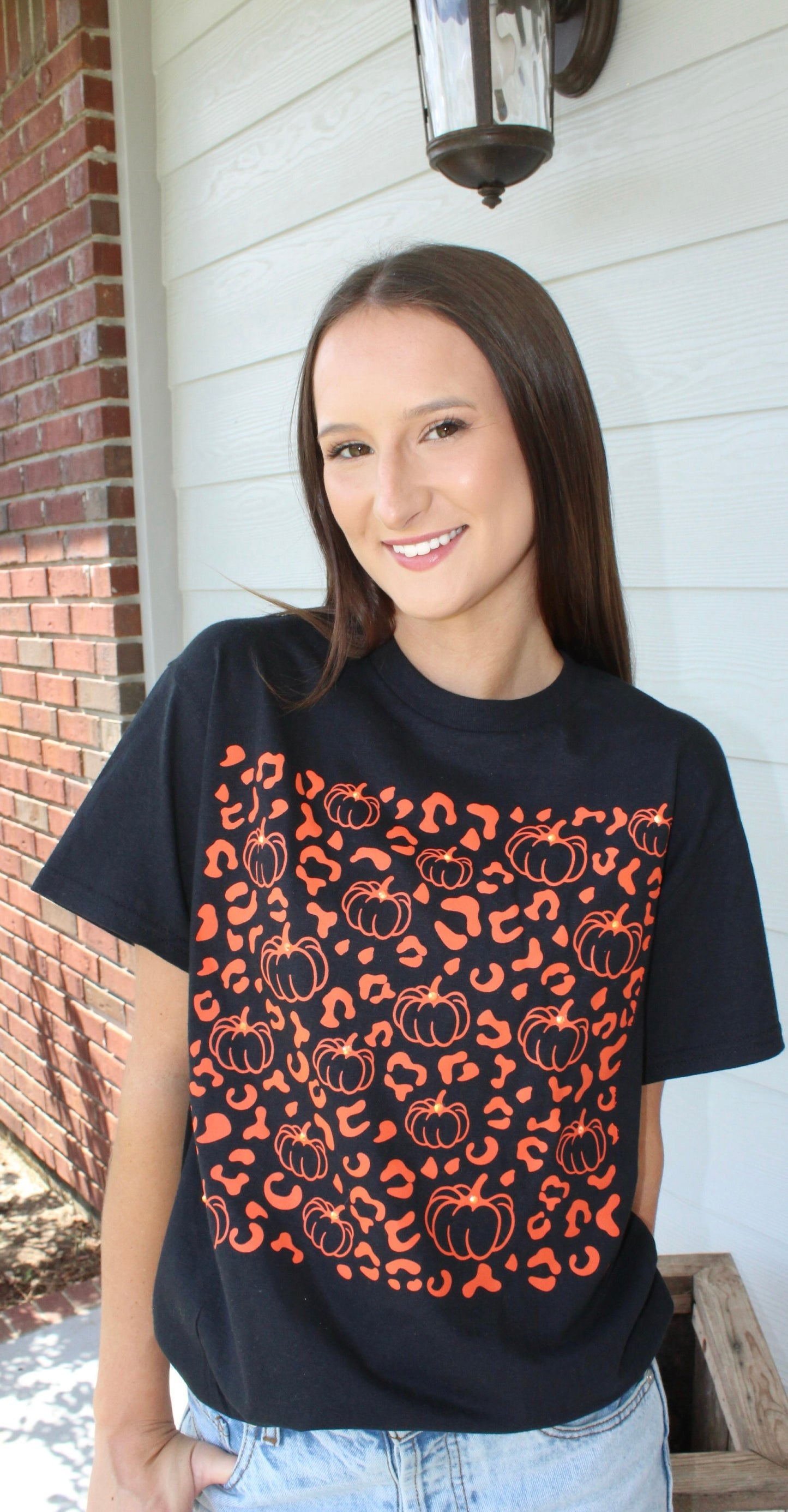 Orange Pumpkin Leopard Graphic Tee