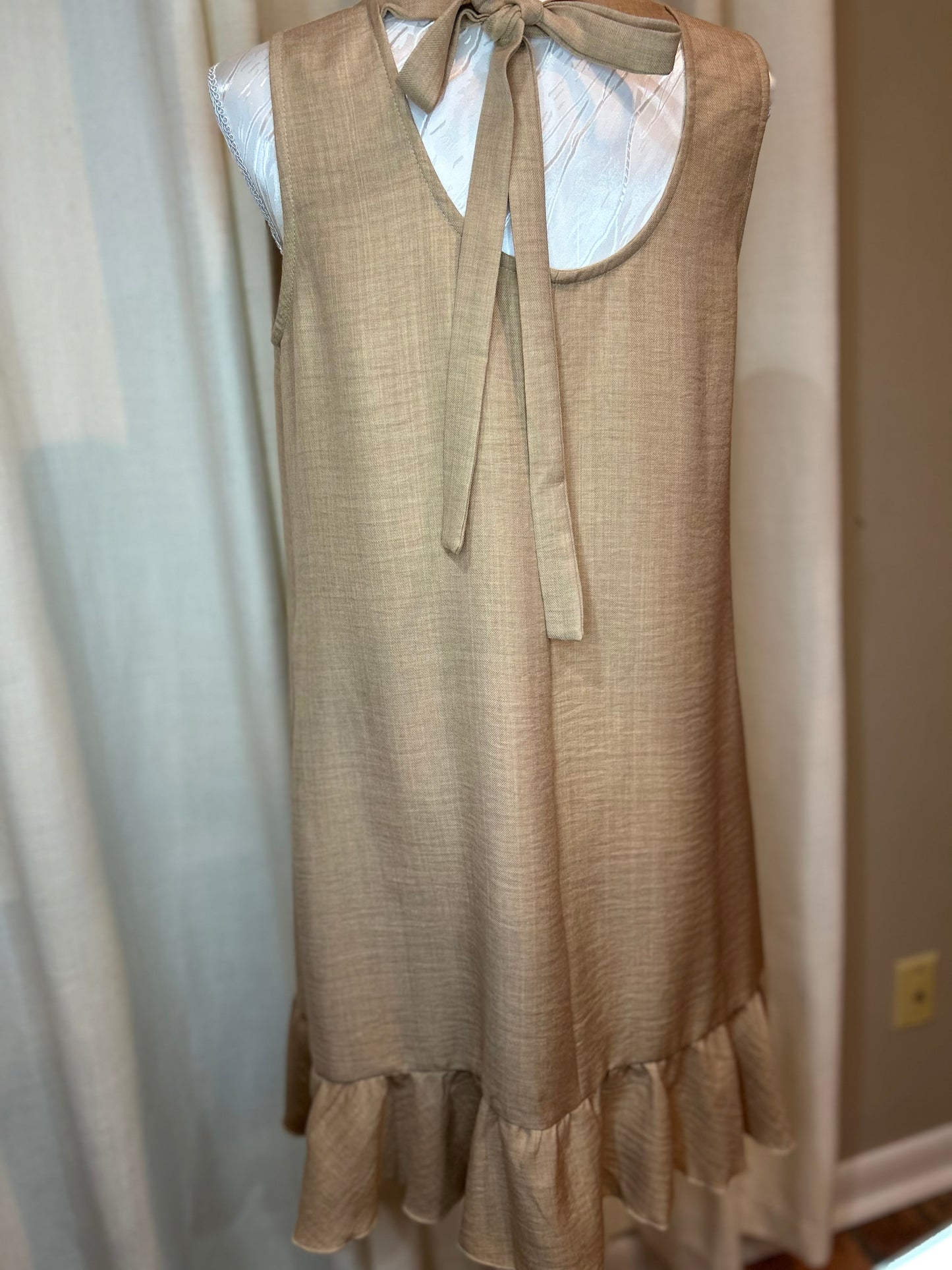 Knot Scoop Back Ruffle Hem Sleeveless Mini Dress