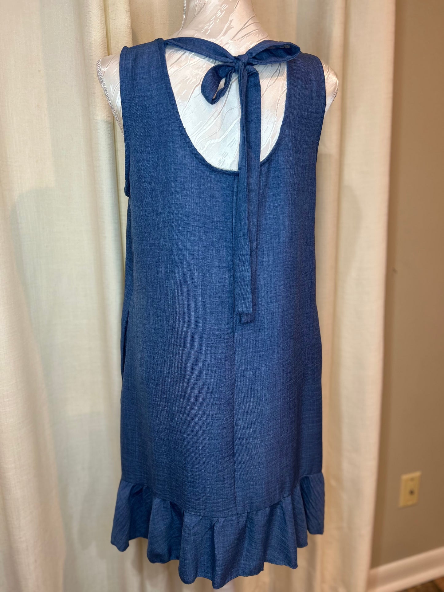 Knot Scoop Back Ruffle Hem Sleeveless Mini Dress