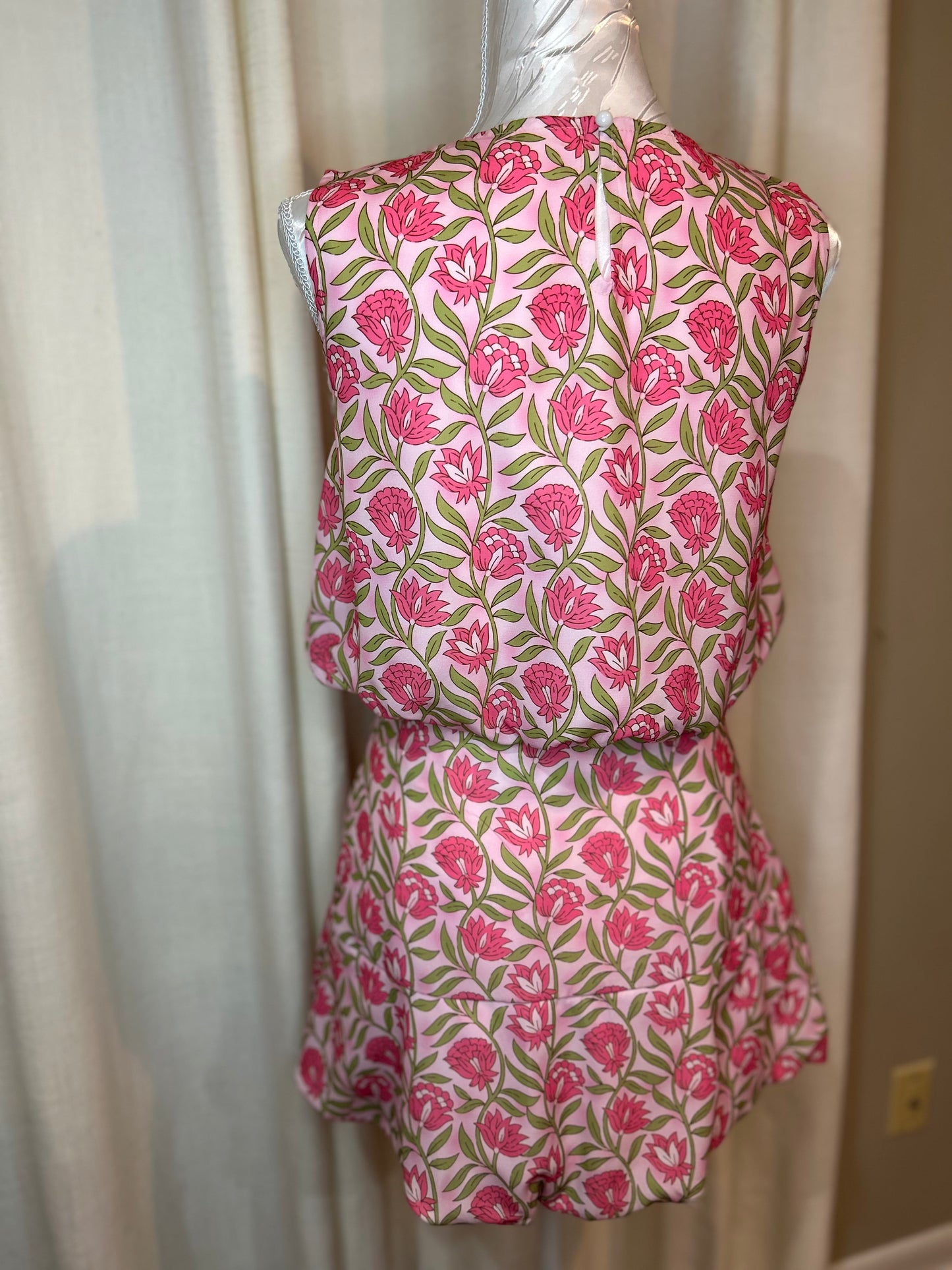 Floral Print Puffy Cropped Tank and Mini Skirt Set