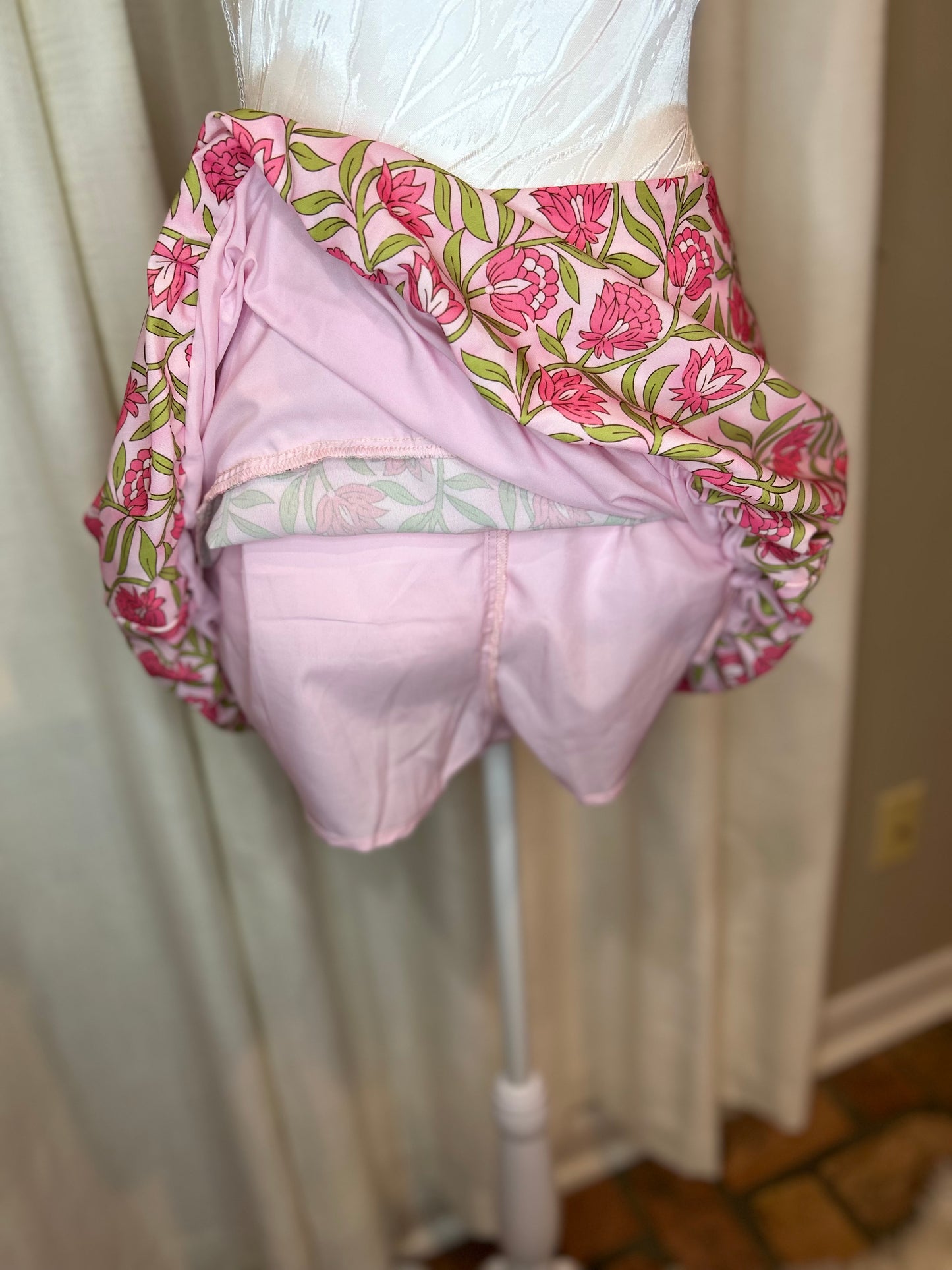Floral Print Puffy Cropped Tank and Mini Skirt Set
