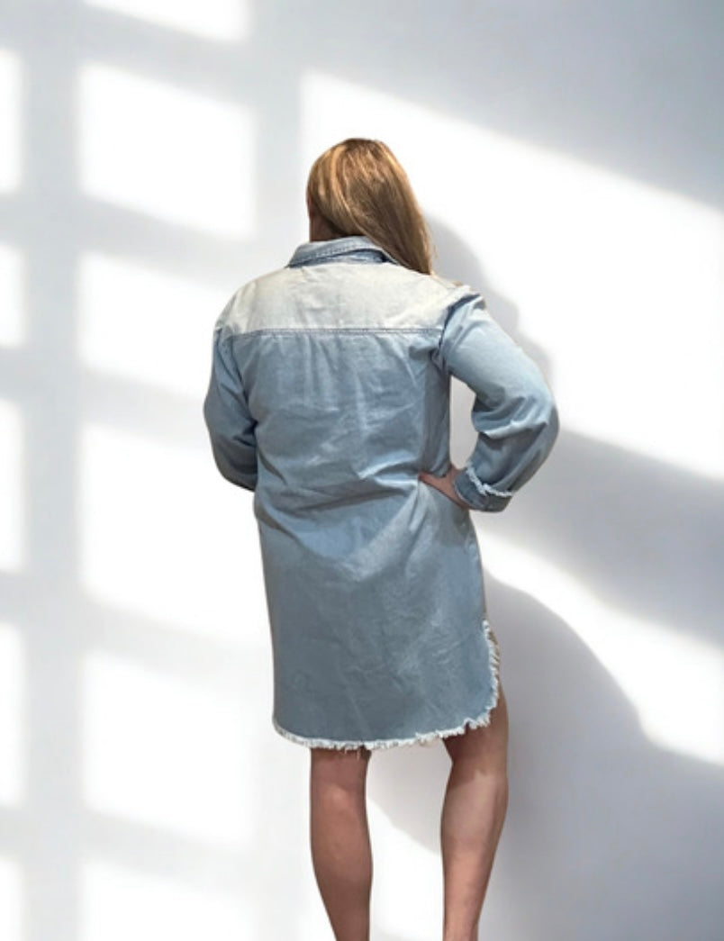 Denim raw hem dress