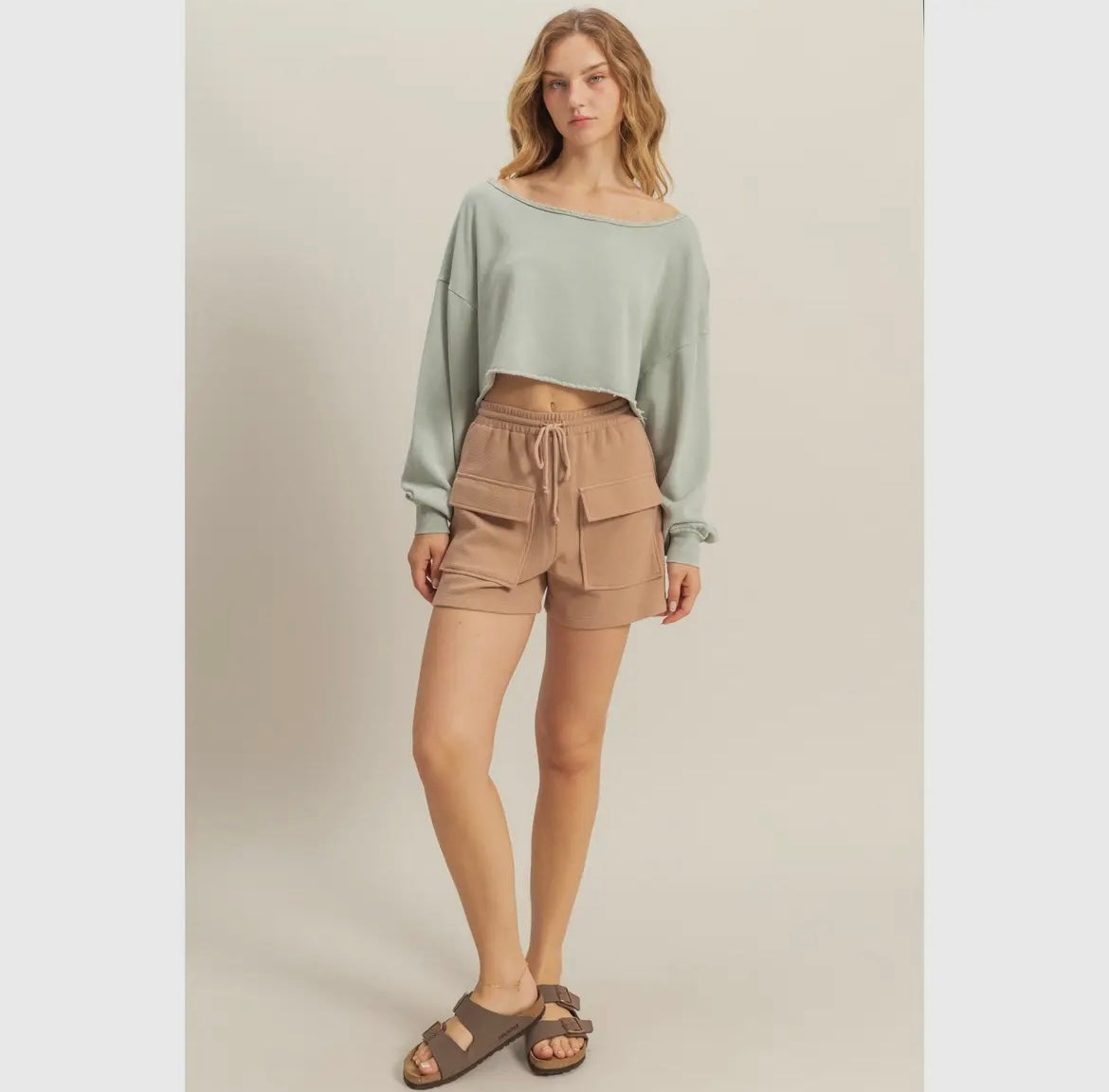 Frayed Detail Long Sleeve Crop Top