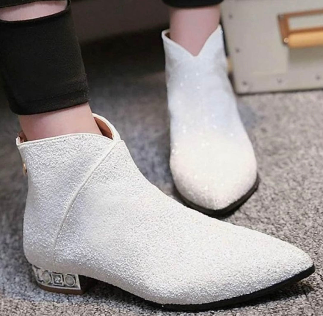 Sequin low heel ankle boot