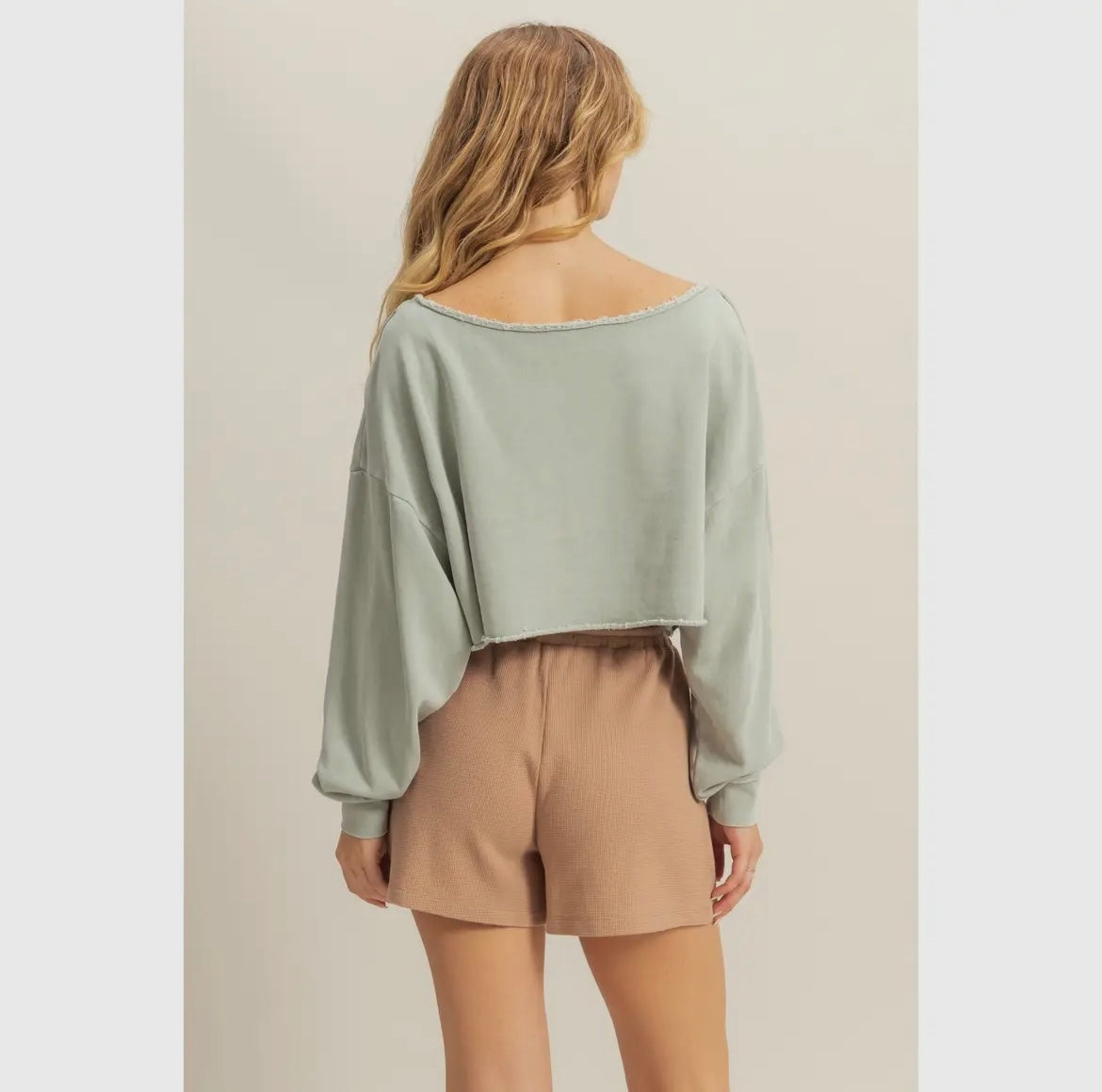 Frayed Detail Long Sleeve Crop Top