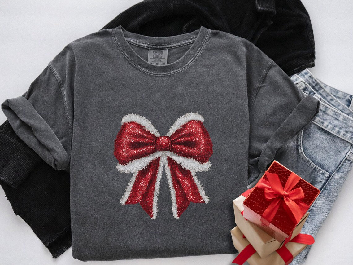 Faux Glitter Santa Bow