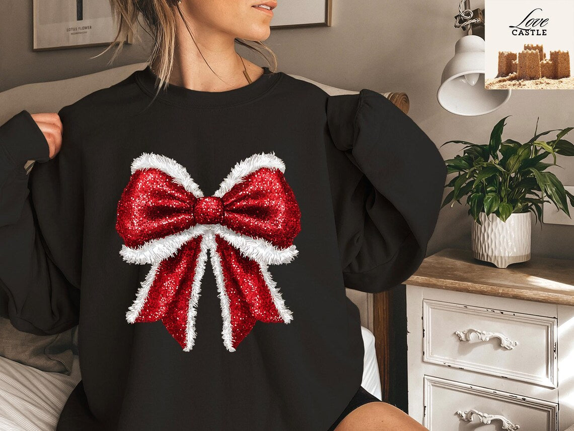 Faux Glitter Santa Bow