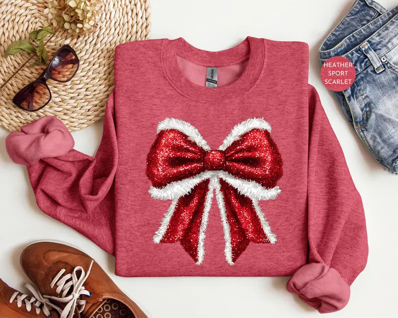 Faux Glitter Santa Bow