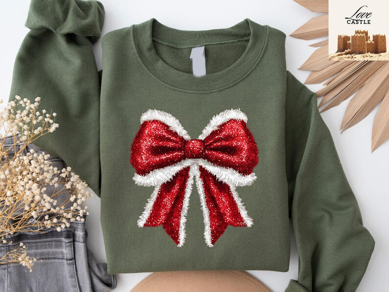 Faux Glitter Santa Bow