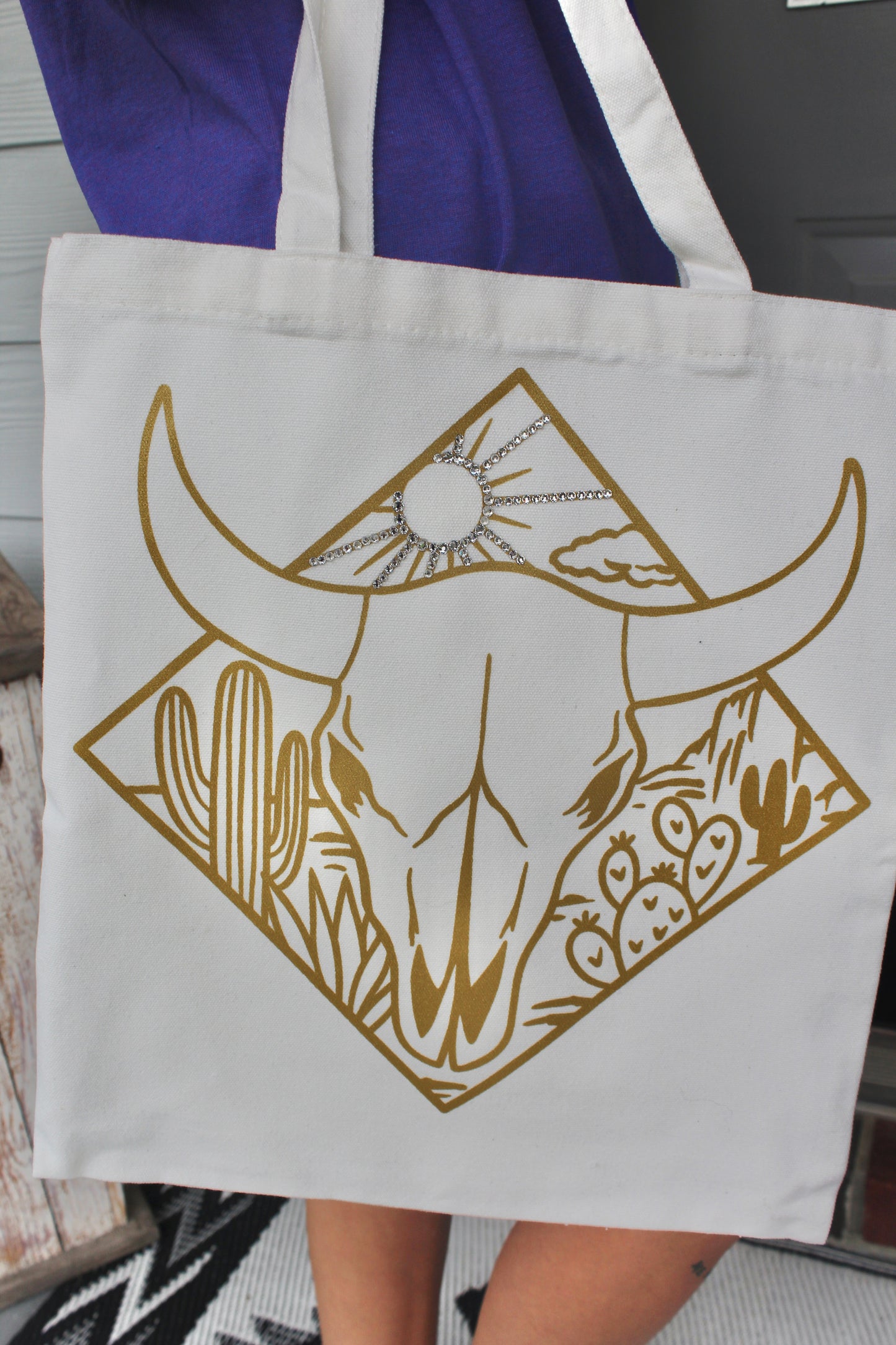 Diamond cow skill tote bag