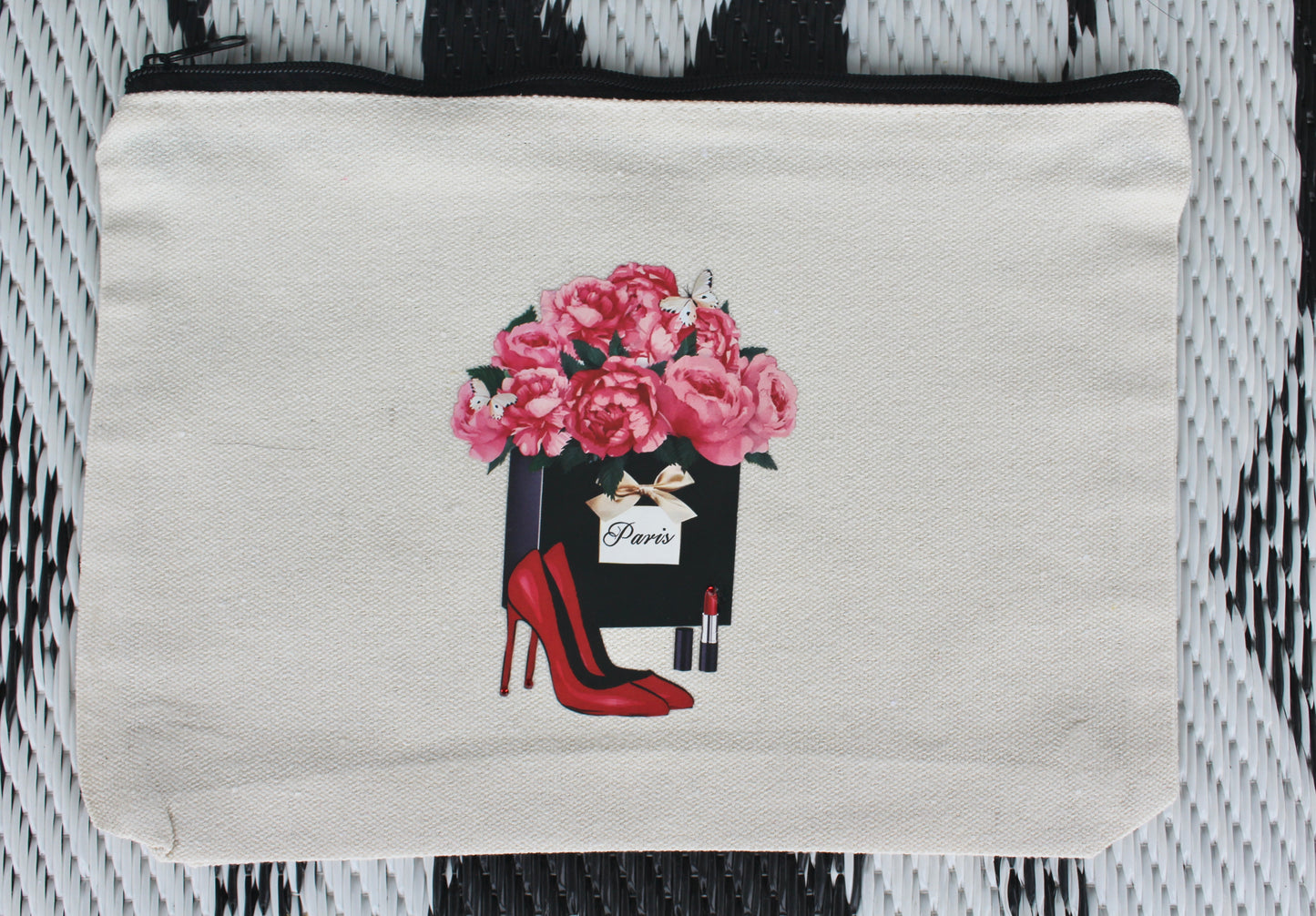 Paris red shoes zipper bag