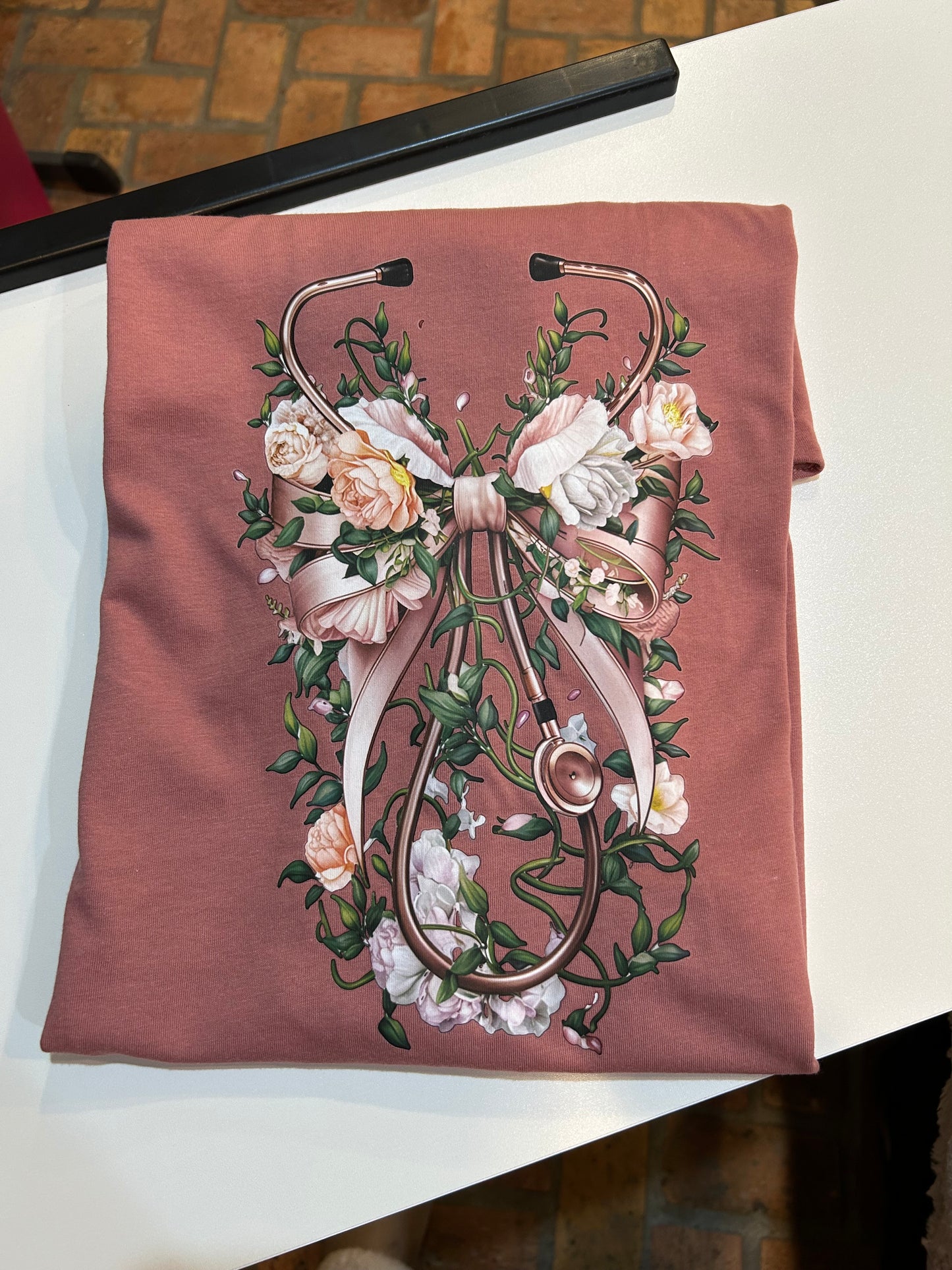Floral Stethoscope graphic tee
