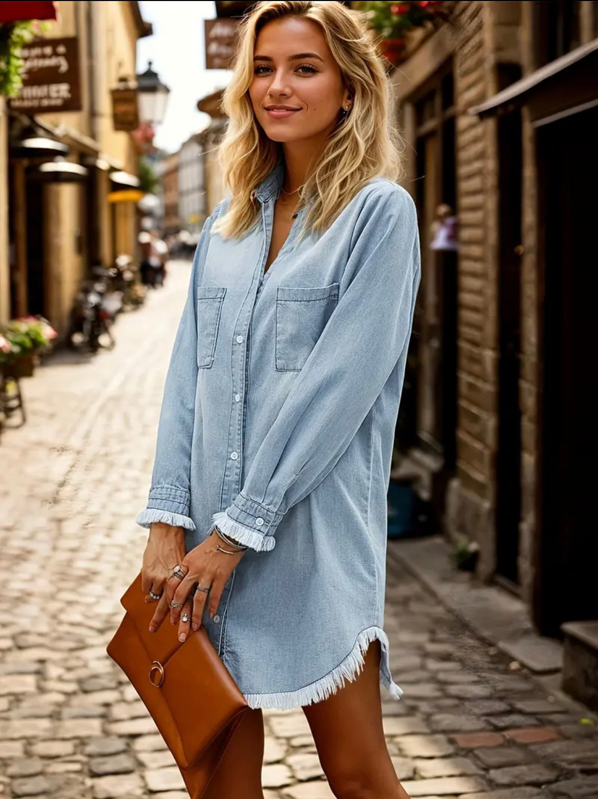 Denim raw hem dress