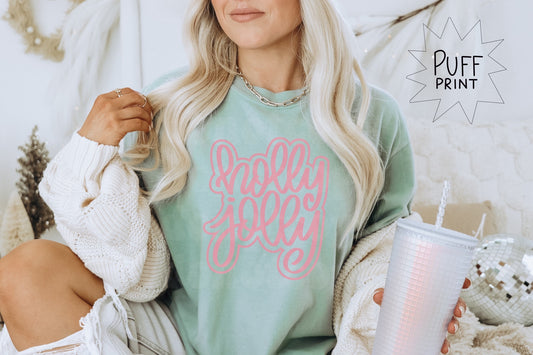 HOLLY JOLLY PUFF PRINT GRAPHIC TEE