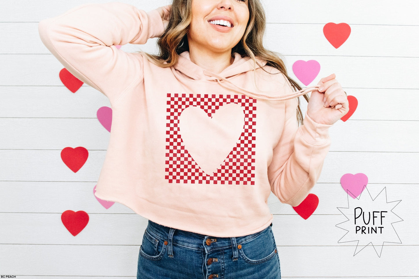 Checkered Heart Puff Graphic Tee