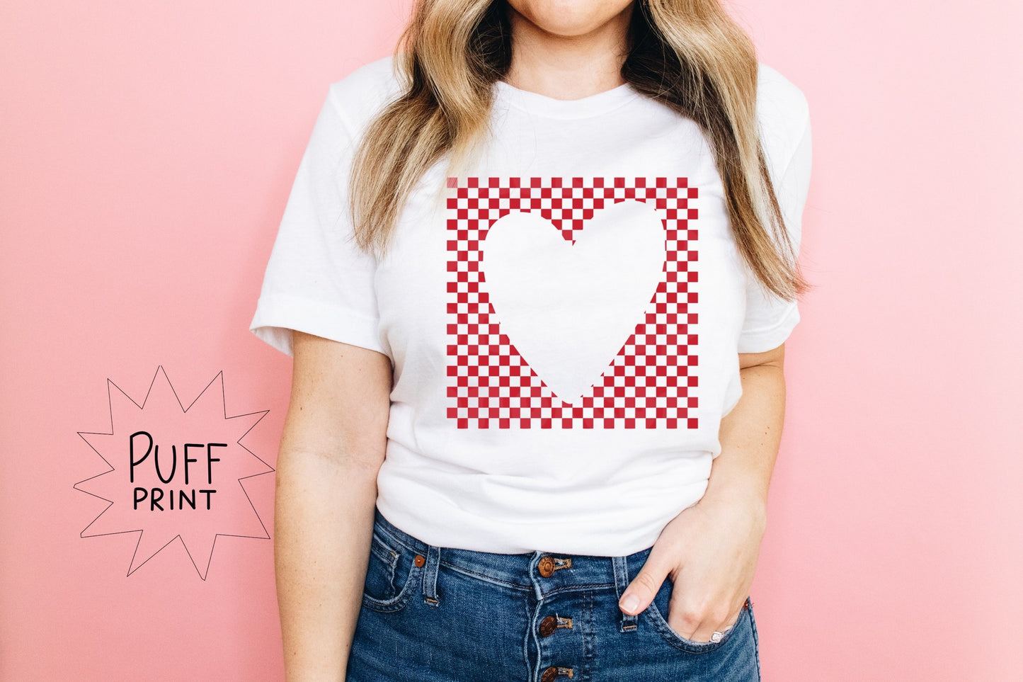 Checkered Heart Puff Graphic Tee