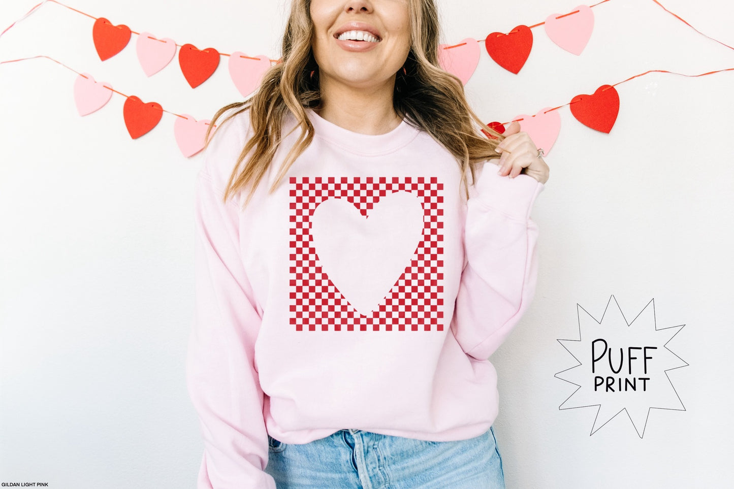 Checkered Heart Puff Graphic Tee