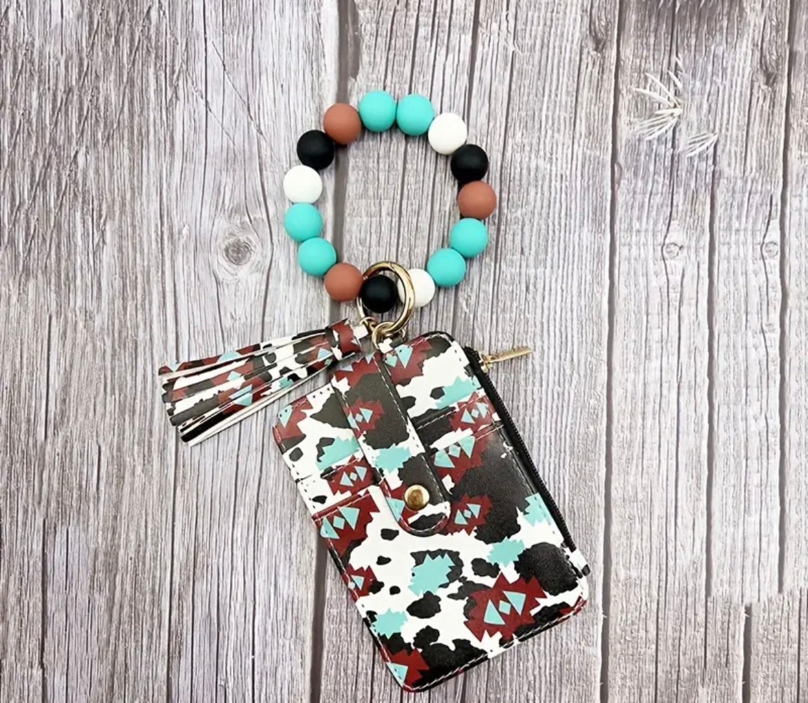 Turquoise brown black wrist wallet