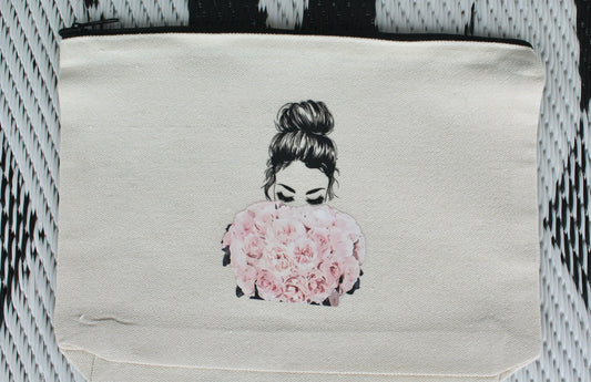 Girl with flowers zipper bag