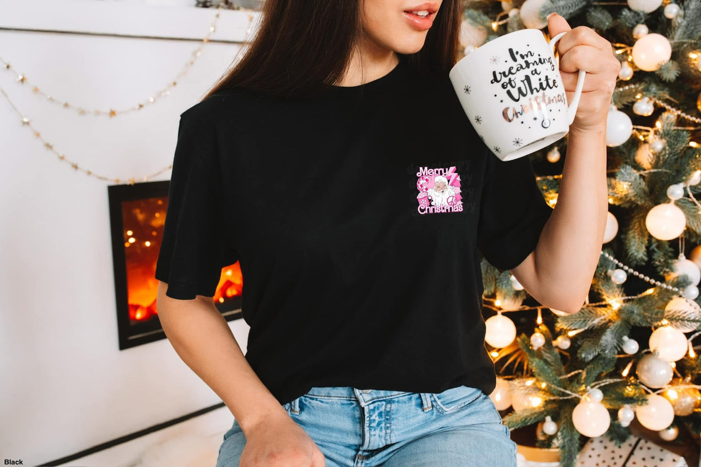Preppy Santa Christmas pocket graphic tee