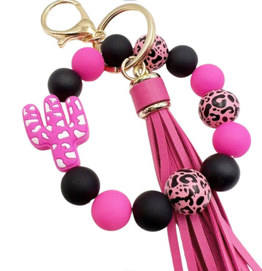 Pink cactus wrist keychain