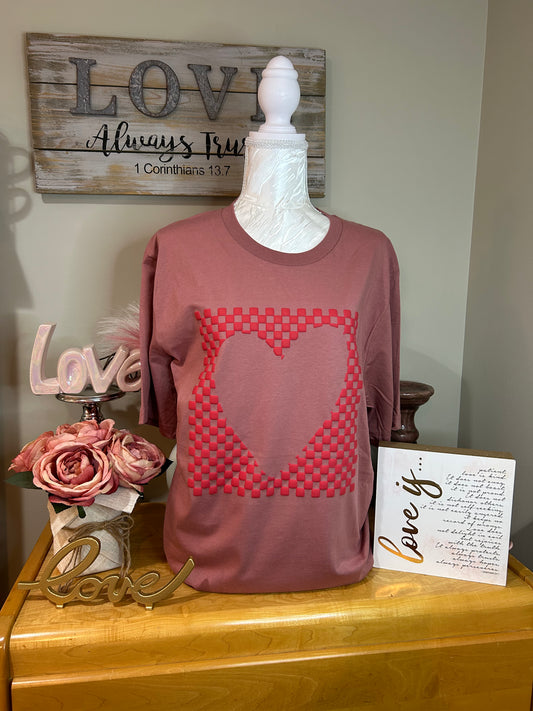 Checkered Heart Puff Graphic Tee