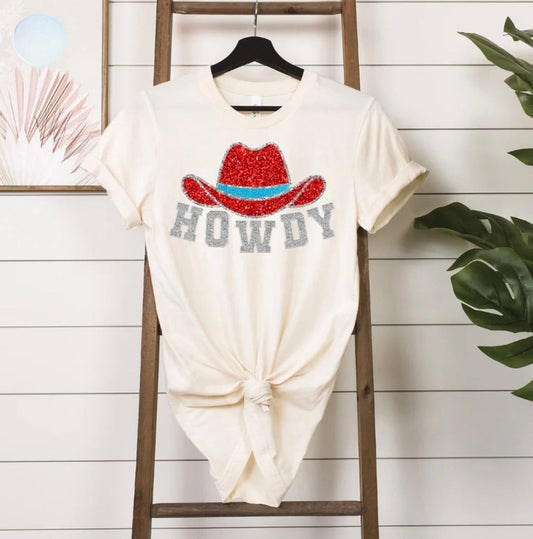 Howdy Faux Glitter Graphic Tee
