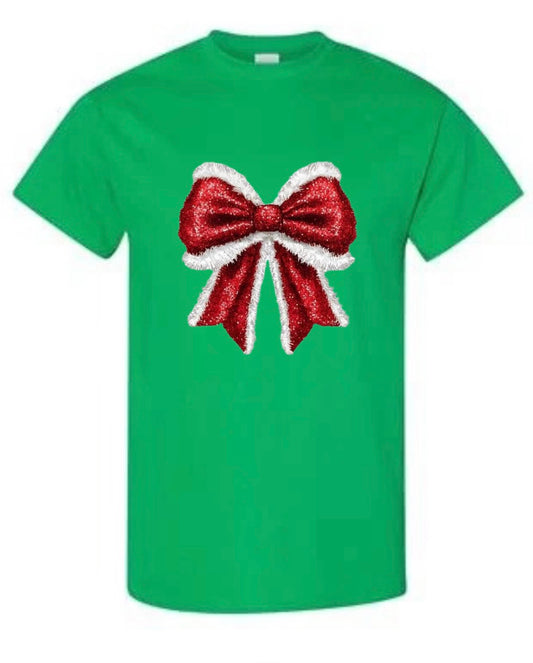 SANTA GLITTER BOW SHIRT