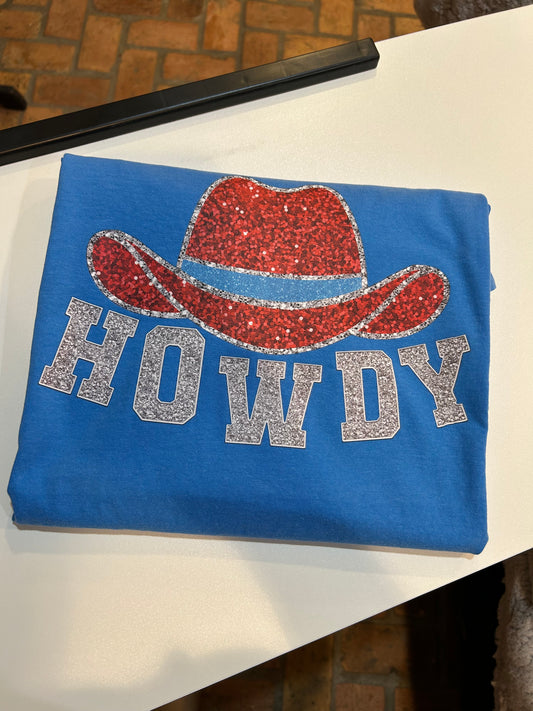 Faux glitter howdy graphic tee