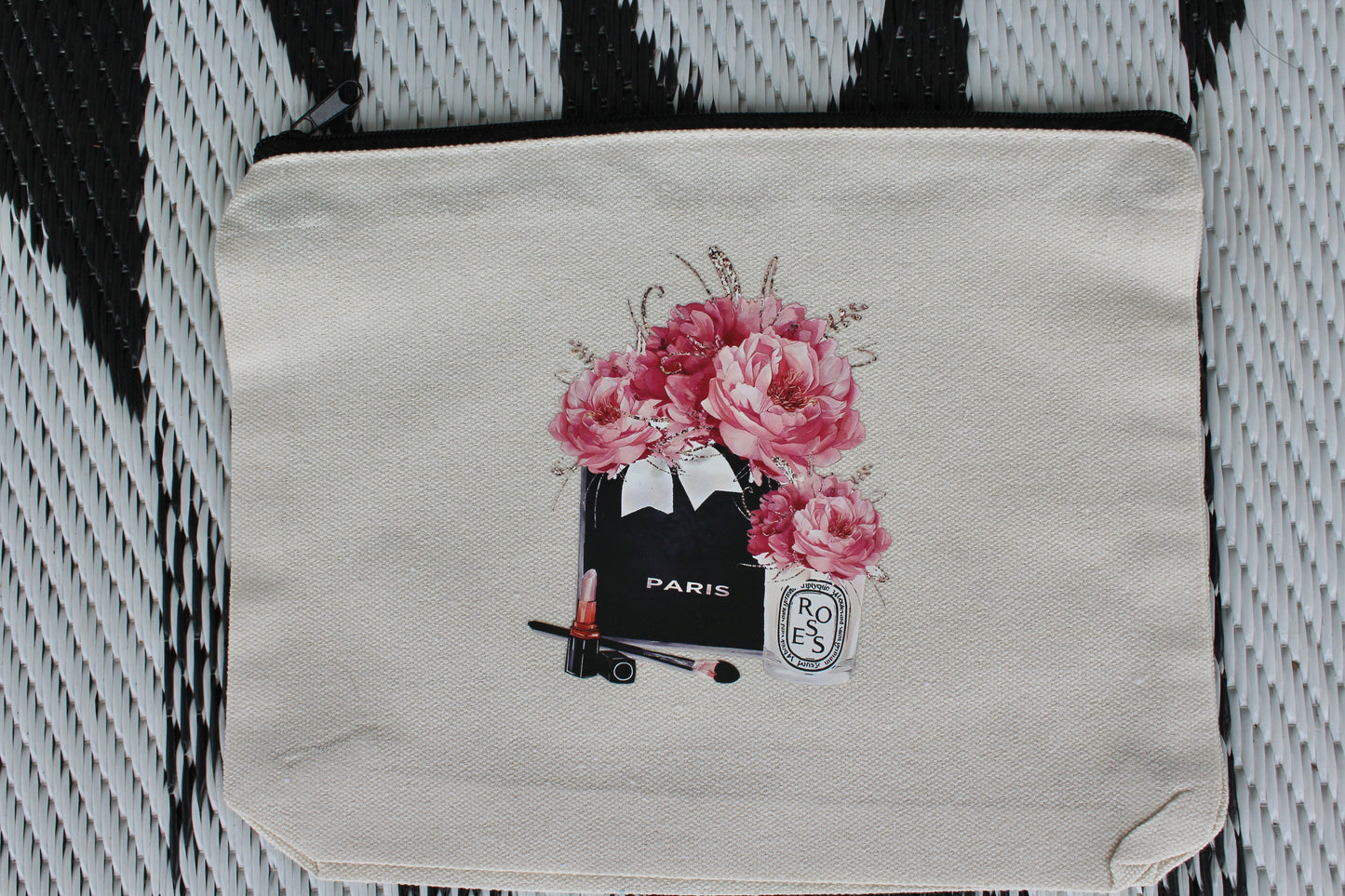 Paris roses zipper bag